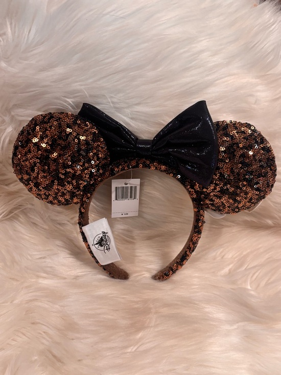 Shanghai Disney Resort Brown and Cream Plumeria Sequin Minnie Ears NWT